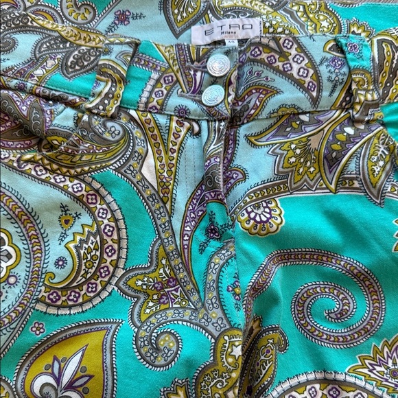 ETRO Paisley Print Pants in Green Purple Yellow 48 ITALY / 10 US - Picture 5 of 11
